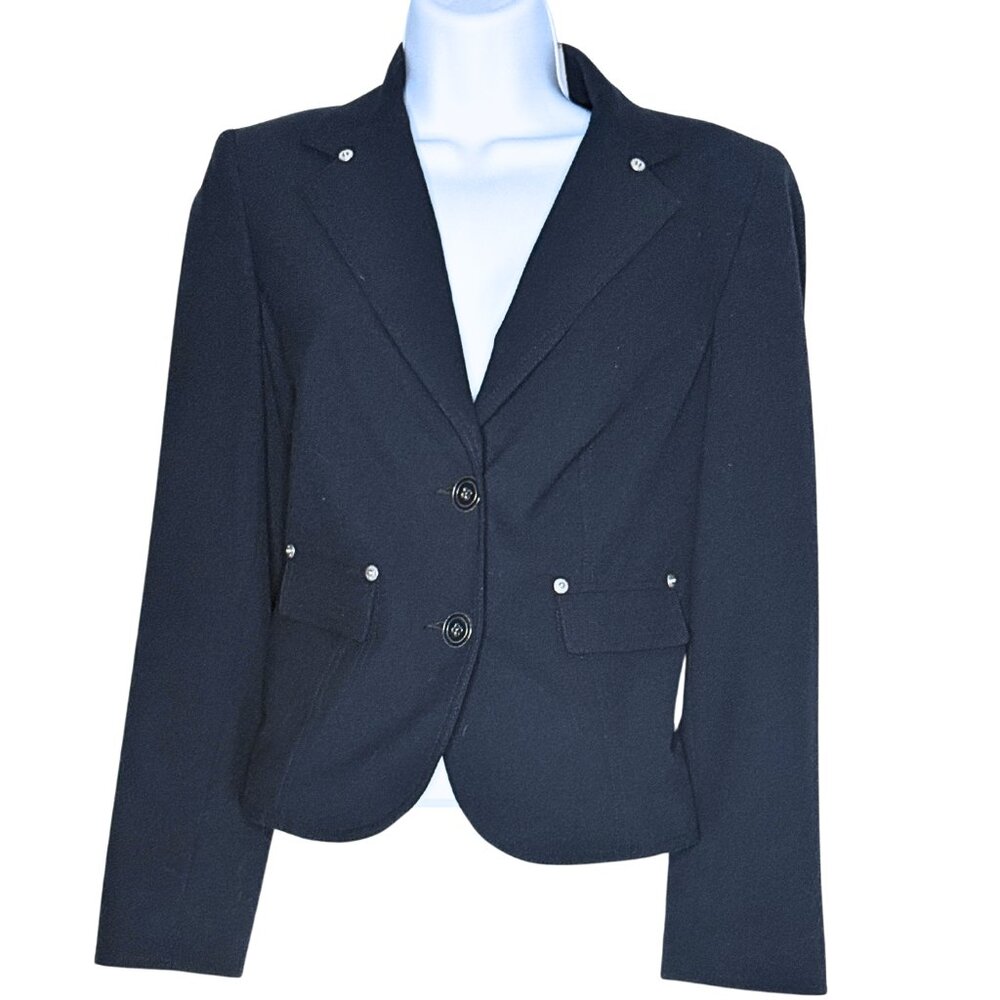I.e Navy Women's Crop Jacket Blazer, Shoulder Pads, Tailored Fit Size: 6P